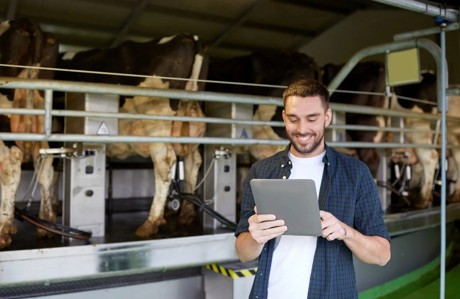 Landwirt dokumentiert am Tablet